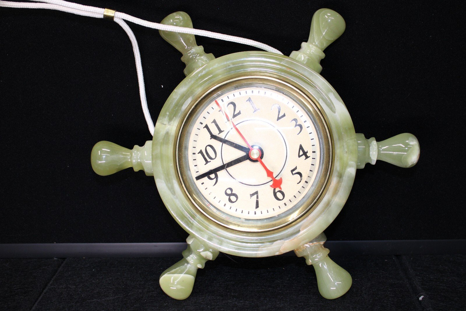 Vintage Green Onyx Stone Ships Wheel Wall Clock Nautical Decor {312}