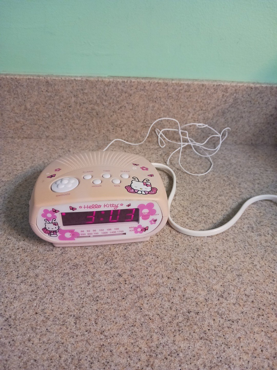 Vtg 2003 Sanrio Hello Kitty Pink Sun Faded Radio Clock Alarm Tested Working READ