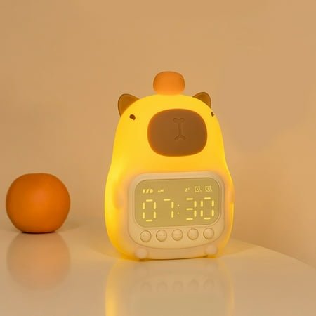 Walbest Capybara Alarm Clock with Night Light Dimmable Snooze Function Rechargeable Silicone Lamp Cute Animal Tabletop Lamp
