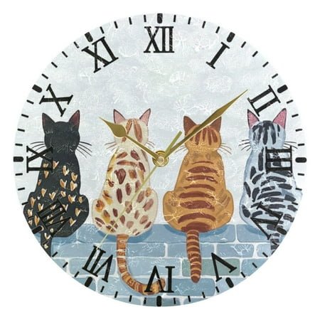 Wall Clock 10 Inch Battery Operated Clocks Living Room Decor, Silent Non-Ticking for Living Room Home Kitchen office Four Cats