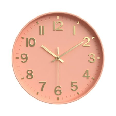 Wall Clock 12 Inch Silent Non-Ticking Big Numbers Easy to Read Wall Clocks Decorative for Home Bedroom Office School Kitchen, Pink