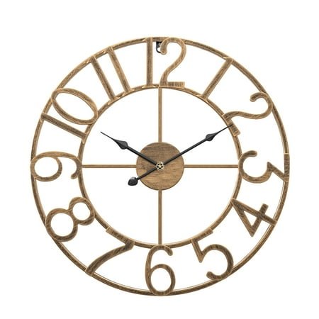 Wall Clock, 16 Silent Non-Ticking, Battery Operated, Oversized, Decorative Retro Gold Metal Clock for Living Room,Farmhouse, Dinner Room,Indoor, Outdoor Decor(40cm, Gold Arabic Number)