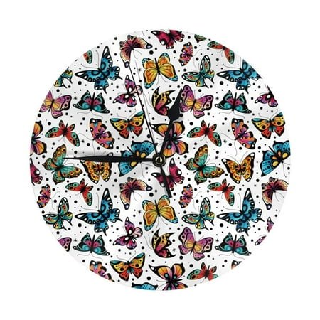 Wall Clock colorful butterfly_B Wall Clocks Battery Operated, Modern Wall Clock for Bedroom, Classroom, Living Room, Office, Home Decor