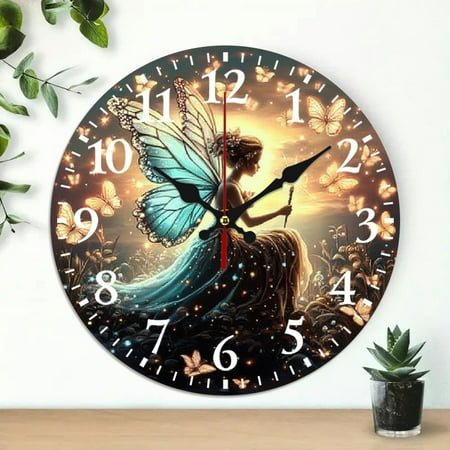 Wall Clock, fairy butterfly wings Print, Wall Decor for Linving Room, Perfect for Living Room, Dorm, Bedroom, Kitchen, Home Office & More, Wall Clock Living Room