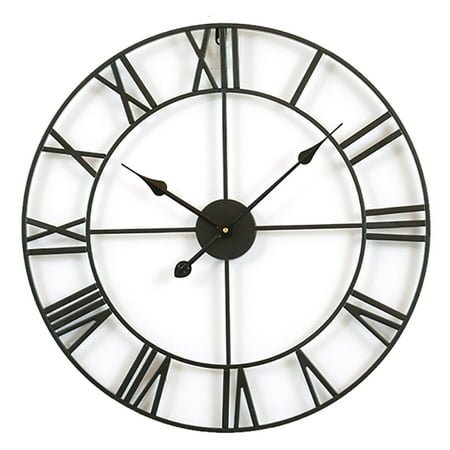 Wall Clock, Metal Retro Roman Numeral Clock, 40CM Modern Round Wall Clocks Almost Silent, Easy to Read for Living Room/Home/Kitchen/Bedroom/Office/School Decor