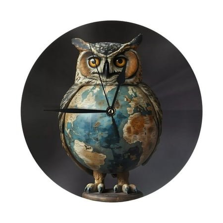 Wall Clock, Owl Globe Sculpture Wall Clocks Battery Operated Silent Kitchen Office Wall Clock Decorative, Wall Clock for School Classroom Living Room Bedroom Home Decor