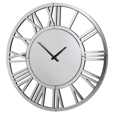 Wall Clocks 24 Large Wall Clock Decorative, Mirrored Wall Clock for Living Room Decor, Big Silver Modern Wall Clocks Decor, Hour and Minute Hand, Battery Operated,Table Clocks