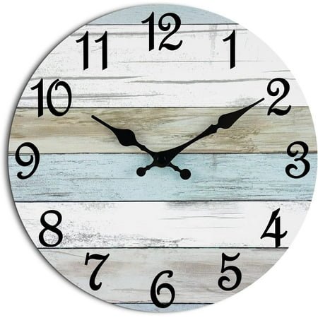 Wall Clock, Silent Non Ticking Battery Operated, Rustic Coastal Country Clock Decorative for Bathroom Kitchen Bedroom 8