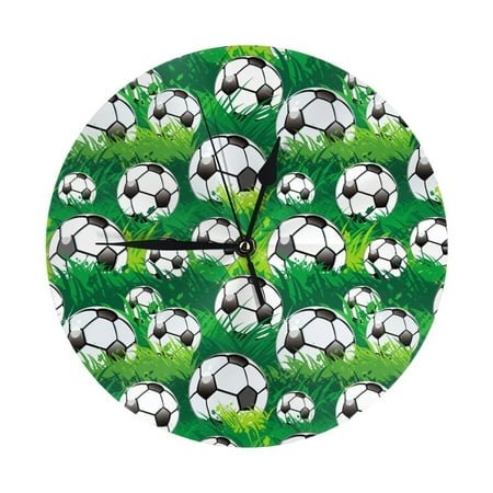 Wall Clock, soccer Football ball green grass Wall Clocks Battery Operated Silent Kitchen Office Wall Clock Decorative, Wall Clock for School Classroom Living Room Bedroom Home Decor