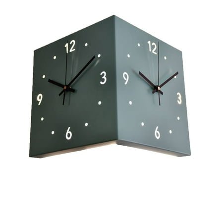 WEIXF Corner Wall Clocks For Living Room Double Wall Clock With Light Square Digital Sensor Luminous Clock With Numeral Scale Battery Operated Silent Wall Clock For Bedroom Stopwatch Clock Analog