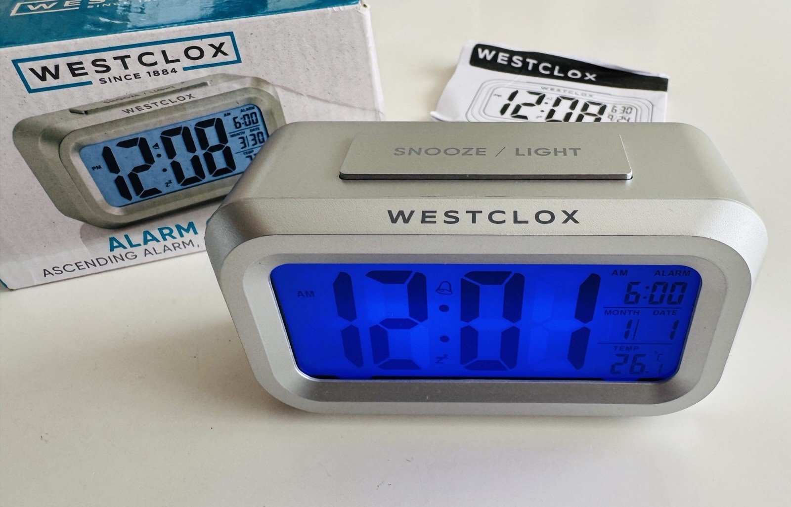 Westclox Digital Alarm Clock – Light, Temp, Date, New Open Box, Tested Works