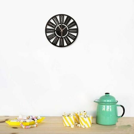 WHAMVOX Modern Round Roman Numerals Wall Clock for Home Decoration in Black Plastic 12 Inch
