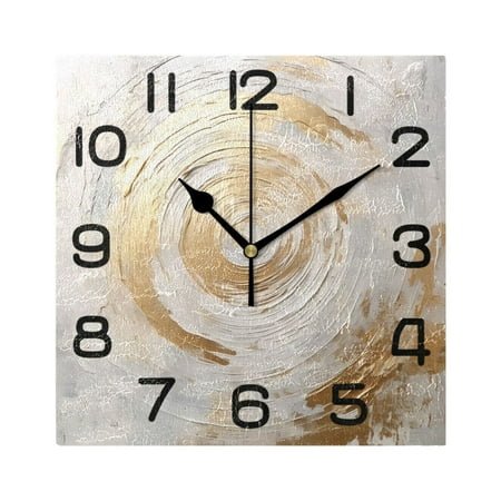 White and Golden Abstract Wall Clock Square Silent Non-Ticking Battery Operated Retro 7.78 Clock Home Kitchen Office Decoration