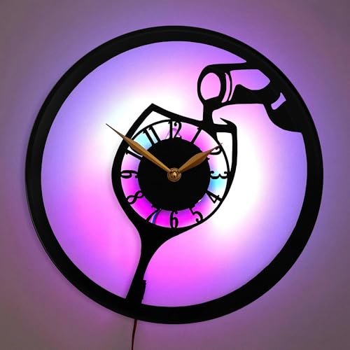 Wine Pouring Wall Clock – LED Kitchen Decor for Wine Lovers, Unique Glass Gift Idea, Elegant Dining Room Accent Art, Fun Beverage Theme Clock, Sophisticated Bar Decor Gift, Black