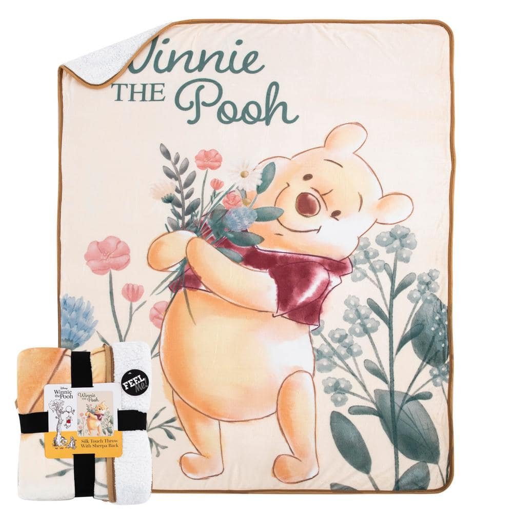 Winnie The Pooh - My Flowers, Oversized Silk Touch Sherpa Multi-Colored Throw...