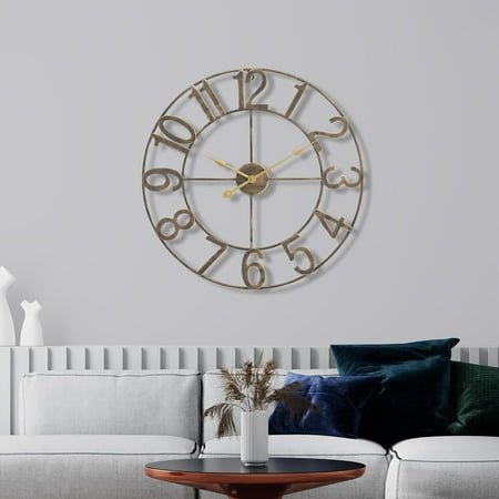 WOLEGEDO Large Wall Clock for Living Room Decor – Easy to Hang 24-Inch Big Wall Clock – Metal Wall Art for Kitchen, Bedroom, Home, Office – Analog Decorative Wall Clock 32 Bronze