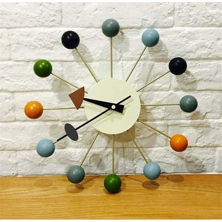 Wood Ball Wall Clock 13 in George Nelson Style Mid Century Modern living room
