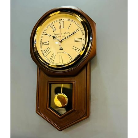 Wooden and Brass Large Pendulum Wall Clock for Living Room Home Decorations (Size: 12 x 3 x 21 Inch | Weight: 1990 Gram | Color: Brown)