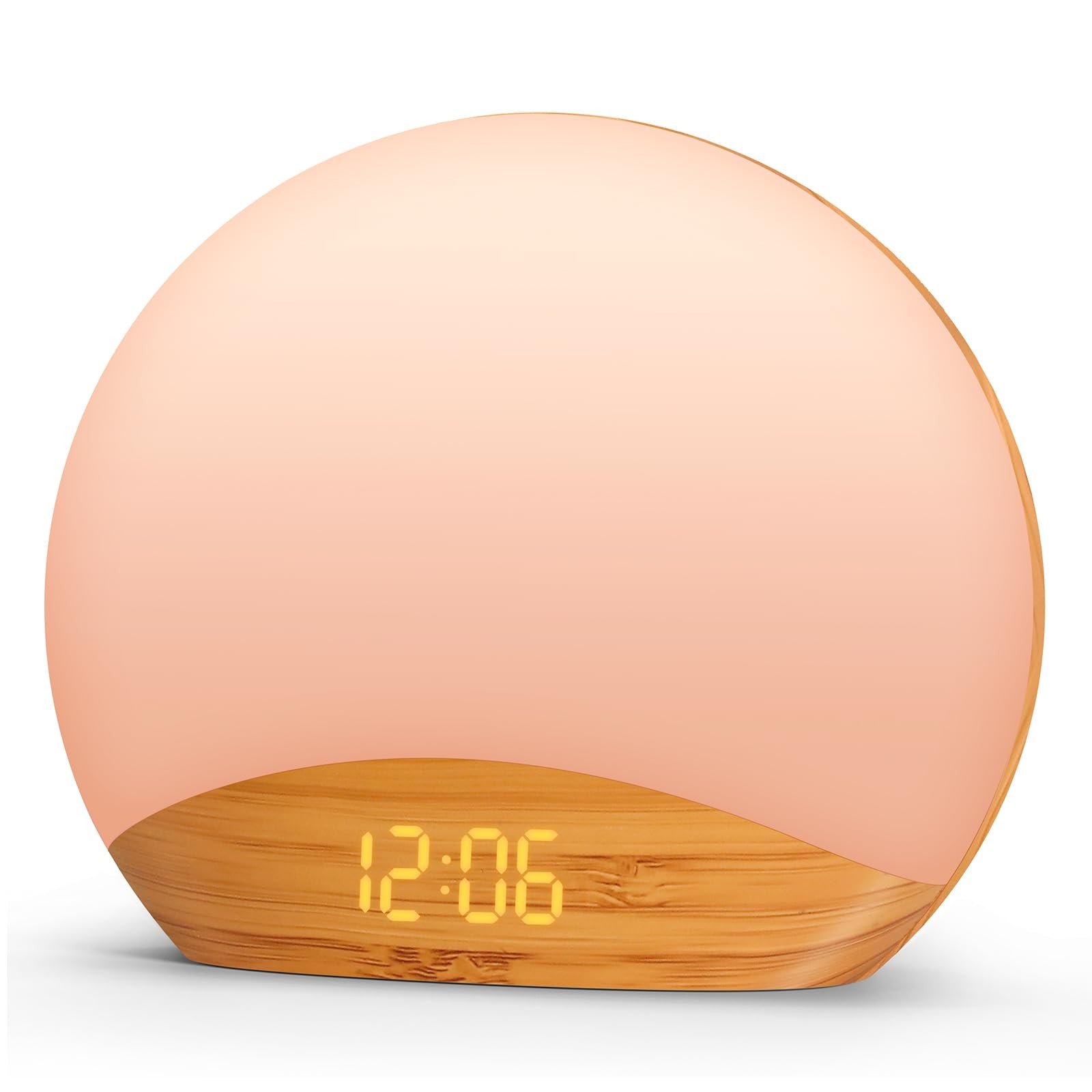 Wood Grain Sunrise Alarm Clock and Sound Machine Nightlight, Digital Dimmable Cl
