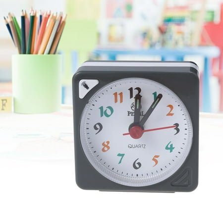 Worgeous Mini Clock Square Plastic Quartz Alarm Clock Portable Lightweight Clock (Grey)