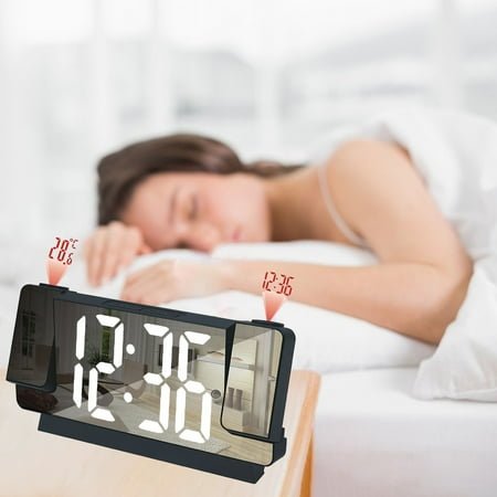 XGFHYJEH Alarm Clock with Projection on Ceiling, Atomic Clocks, Alarm Clock for Kids, Digital Clocks Large Numbers, Small Smart Bedside Tabletop Clock with Large LED Display