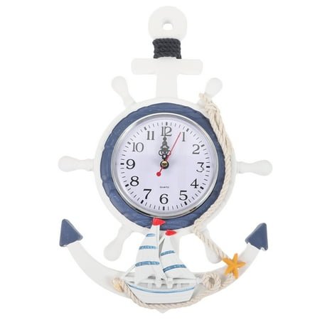 Xing Anchor Clock Beach Sea Theme Nautical Ship Wheel Rudder Steering Wheel Decor Wall Hanging Decoration