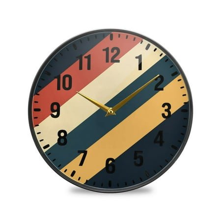 Yayeee Wall Clock Battery Operated 9.5 Silent Non-Ticking for Living Room, Beige Stripes