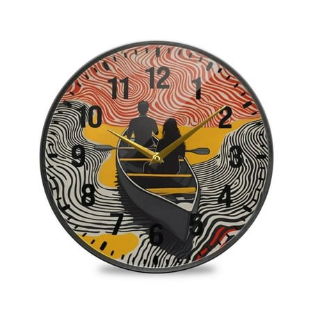 Yayeee Wall Clock Battery Operated 9.5 Silent Non-Ticking for Living Room, Striped Boat