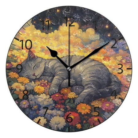 YAZAOO Decorative Wall Clock Size：25cm Dreamland Cat Design Pattern Clock