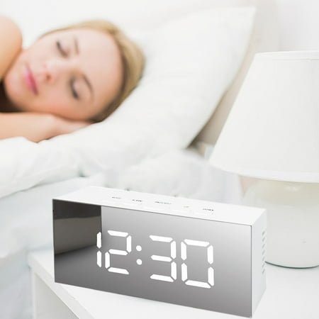 YOTQUSKI Alarm Clock,Digital Clock,Digital Alarm Clock,Led Digital Clock,Mirror Clock,Dual Alarm Clock for Bedroom room with Date,Week,12/24h,Dimming,Temp
