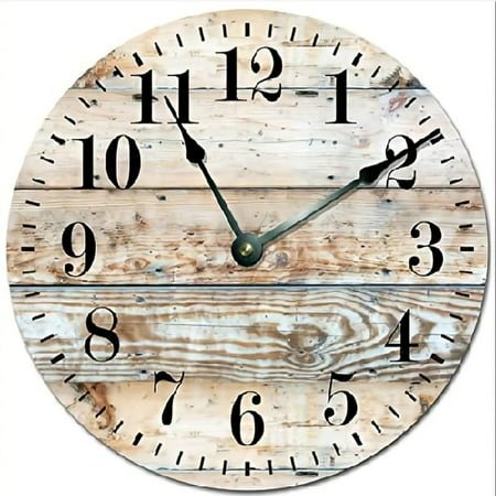 YYJP Vintage Wooden Round Wall Clock, 15 Inch Battery Operated Decorative Wall Clock with Silent Sweep Movement, No Frame or Glass Cover, Customizable with Name and Date