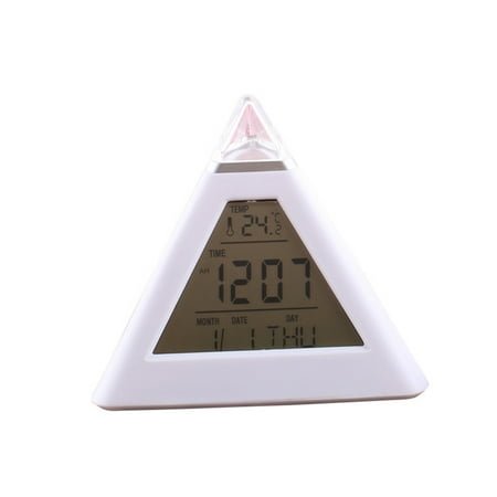 Zksm 7 Colors Changing LED Light Triangular Thermometer Calendar Digital Alarm Clock
