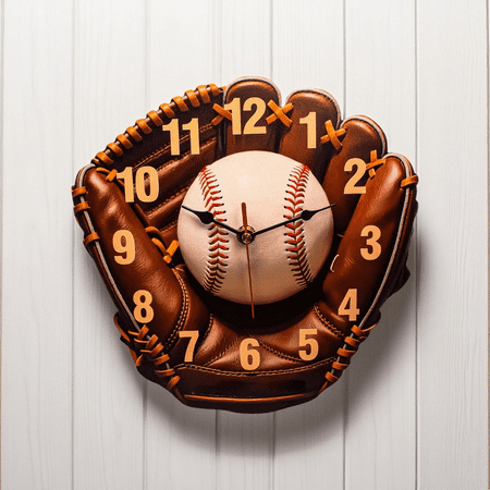 Zoloko Baseball Glove Wall Clock ,Wooden Printing,Silent Pointers,Using AA Batteries, 10 inches,Brown Leather Design,Living Room,Bedroom,Office Decoration