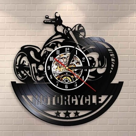 Zonao Home ornaments Vinyl Record Wall Clock Motorcycle Stylized Wall Clock