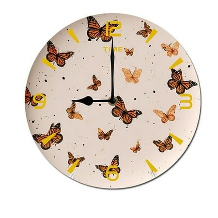ZXCXRQFa Brown Butterfly Kitchen Home 10 Inch Silent Vintage Design Round Wall Clock Numerals Design Non Ticking Retro Clocks Home Decor Desk Clock