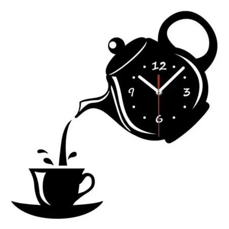 0620 Coffee Cup Teapot Wall Clock 3D Acrylic Kettle Shaped Wall Clocks Office Kitchen Dining Living Room Decoration
