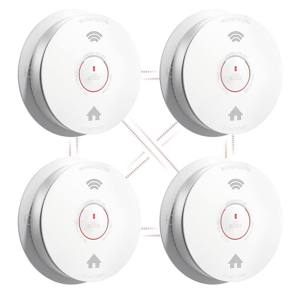 10-Year Battery Powered Wireless Interconnected Smoke Detector with Voice Alarm(4-Pack)