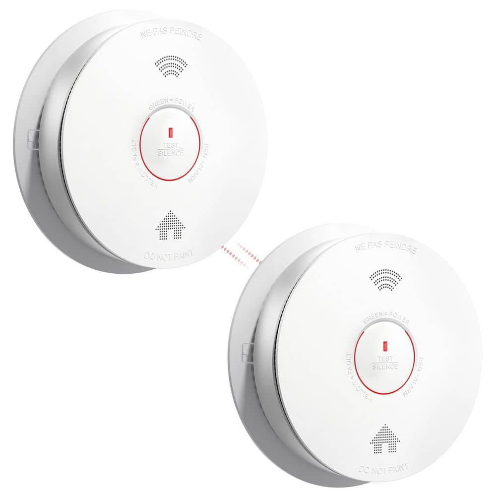 10-Year Battery Powered Wireless Interconnected Smoke Detector with Voice Alarm(2-Pack)
