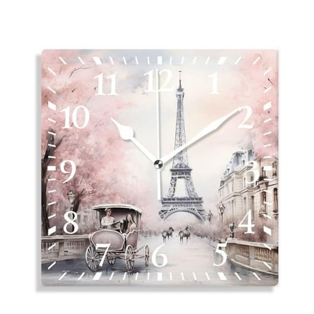 10 Inch Wall Clock Battery Operated Silent Clock Decorative for Office, Kitchen, Outdoor, Living RoomParis Eiffel Tower France Oil Painting Artwork Art