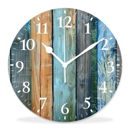 10 Inch Wall Clock Battery Operated Silent Clock Decorative for Office, Kitchen, Outdoor, Living Room，Vintage Teal Turquoise Wood Grain Adorable