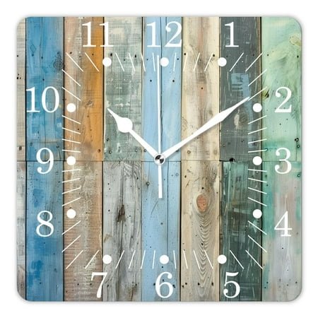 10 Inch Wall Clock Battery Operated Square Clock for Office, Kitchen, Outdoor, Living Room,Vintage Teal Turquoise Wood Grain Elegant