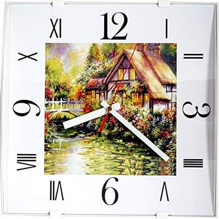 12-inch Modern Contemporary Square Non-Ticking Wall Clock Convex Glass Lens Home Decor (W40450-CTY Country)