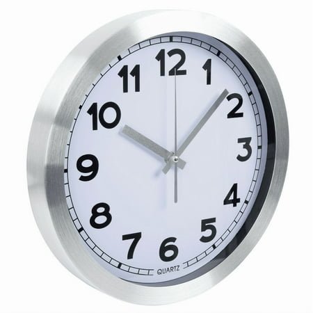 12 Inch Brushed Aluminum Wall Clock, Modern Home Décor, Quartz Movement, Silver Finish