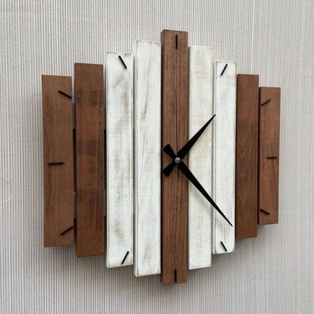 12inch Modern Wooden Wall Clock DIY Pointer Quartz Silent Hanging Steampunk for Office Hotel Home Living Room Decors (B)