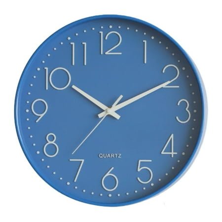12 Inch Number Dial Face Modern Wall Clock, Silent Non-Ticking Round Home Decor Wall Clock with Arabic Numerals, Colorful Dial Face