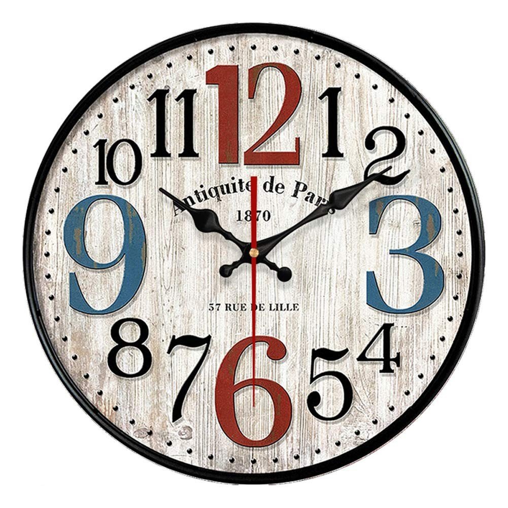 12 inch Simple European Style Wooden MDF Wall Clock Silent Art Decor for Home