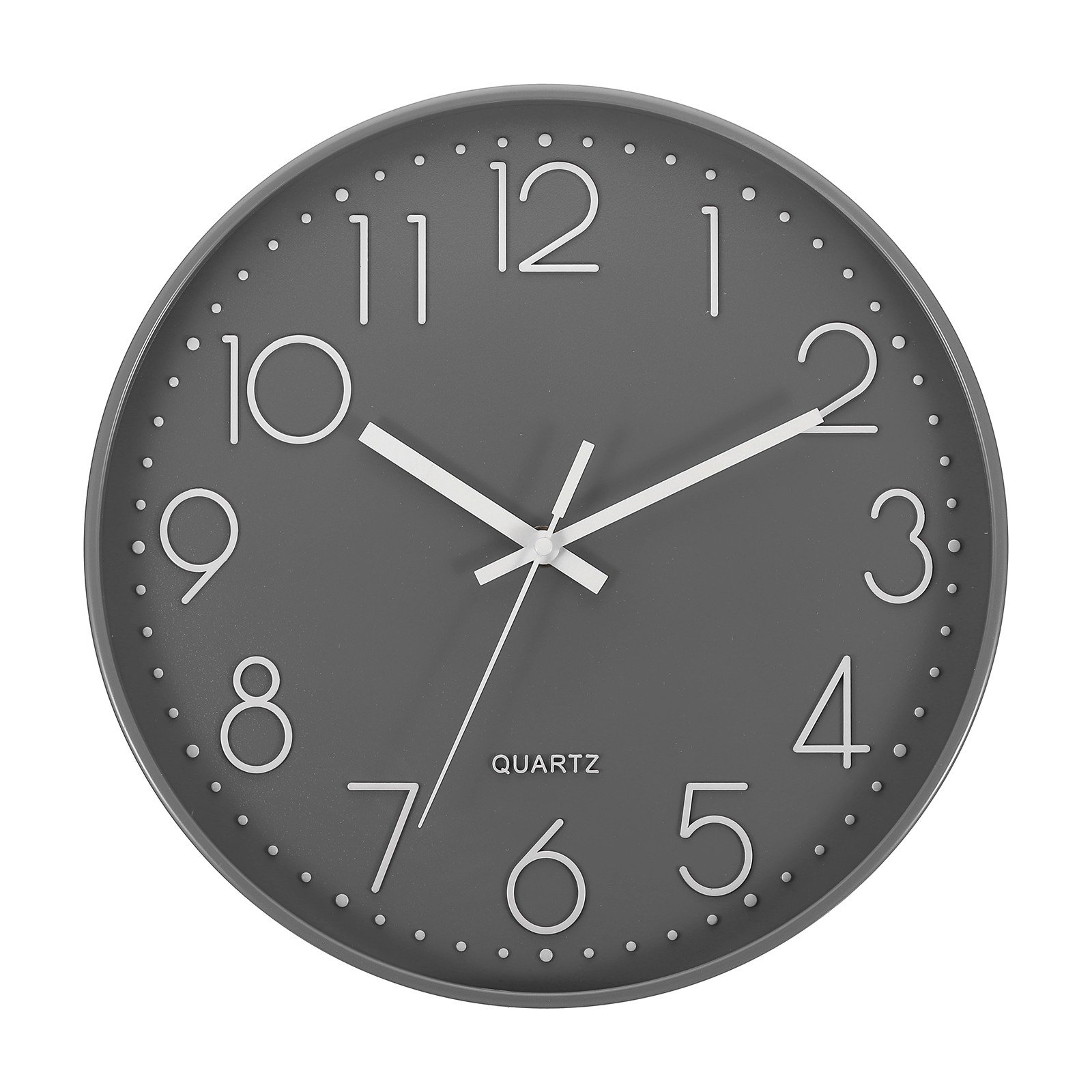 12 Inch Wall Clock Battery Operated Silent Non-Ticking Round Wall Clocks Gray