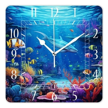 12 Inch Wall Clock Battery Operated Square Clock Decorative for Office, Kitchen, Outdoor, Living Room，Massive Whale The Master of The Oceans Themedround Planet Nature,Blue Orange Cute