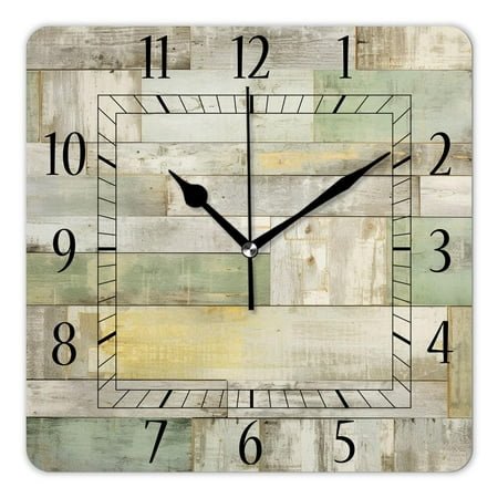 12 Inch Wall Clock Battery Operated Square Clock Decorative for Office, Kitchen, Outdoor, Living Room，Wood Plank Wall Design