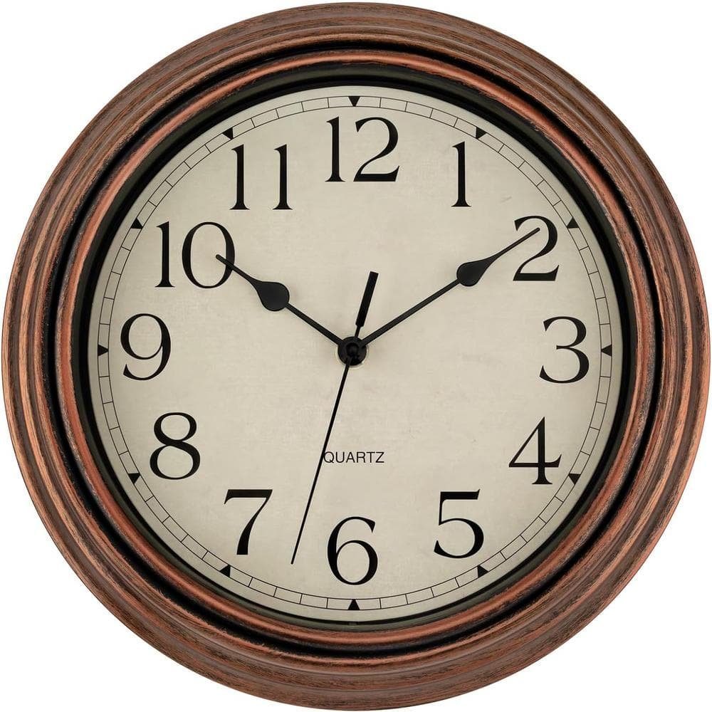 12 in. Copper Analog Classic Non-Ticking Wall Clock Decorative Battery Operated for...